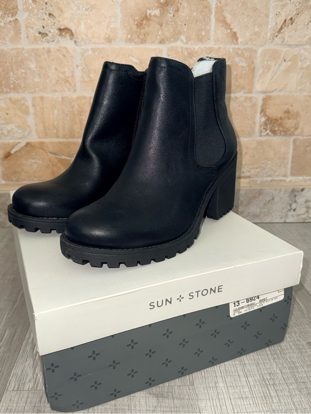 Sun + Stone Black Chelsea Lug Heel Ankle Boots